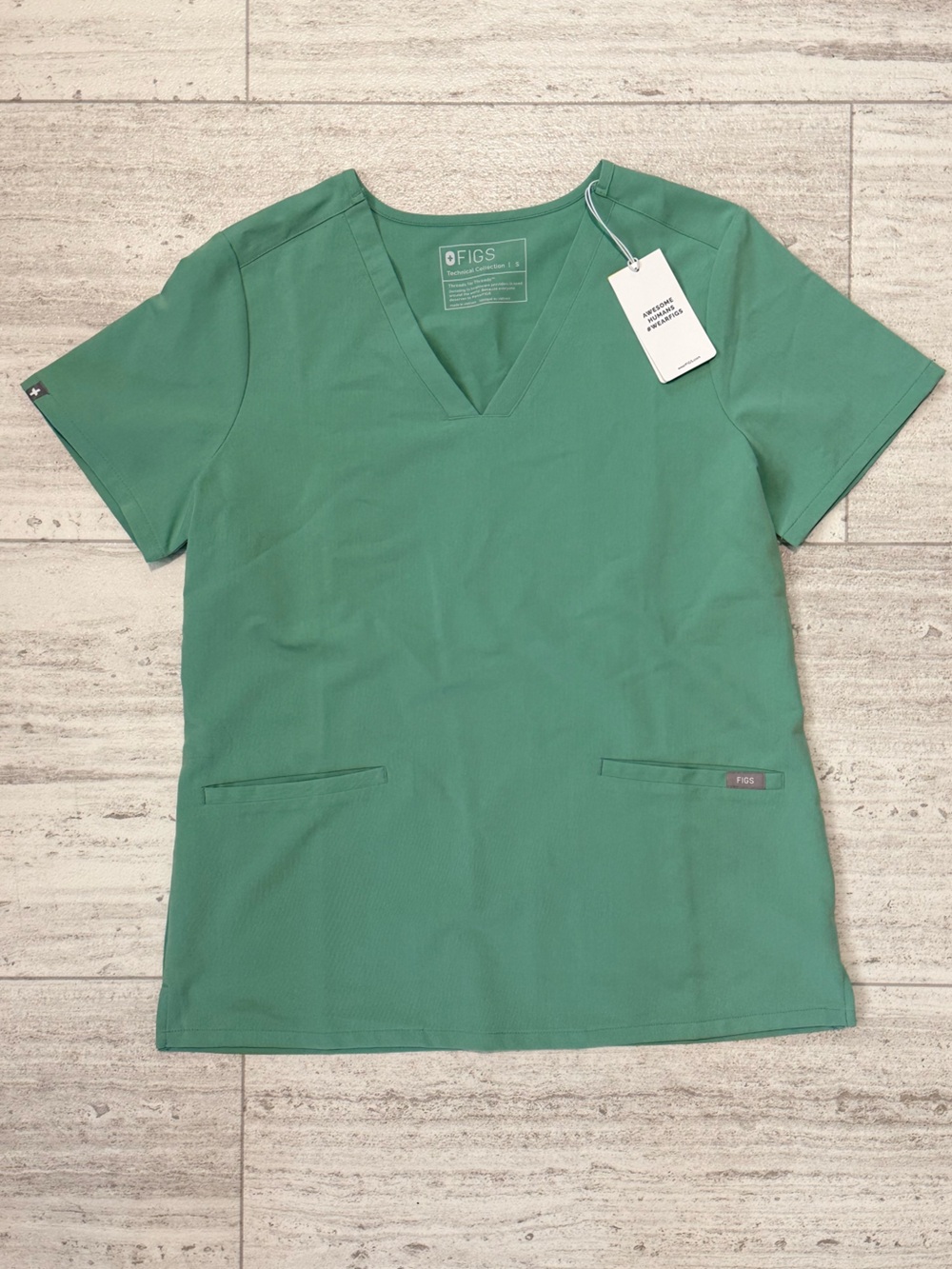Figs Technical Collection V-Neck Scrub Top in Sage Green